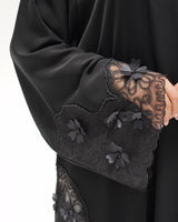 R325 Black LaserCut Floral Embroidery Lace Abaya Abaya for Women UAE – Abaya – Rutba Fashion Abaya