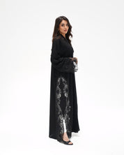 R325 Black LaserCut Floral Embroidery Lace Abaya Abaya for Women UAE – Abaya – Rutba Fashion Abaya
