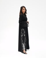 R325 Black LaserCut Floral Embroidery Lace Abaya Abaya for Women UAE – Abaya – Rutba Fashion Abaya