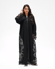 R325 Black LaserCut Floral Embroidery Lace Abaya Abaya for Women UAE – Abaya – Rutba Fashion Abaya