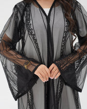 R326 Black Diamond Net Embroidery Beaded Abaya Abaya for Women UAE – Abaya – Rutba Fashion Abaya