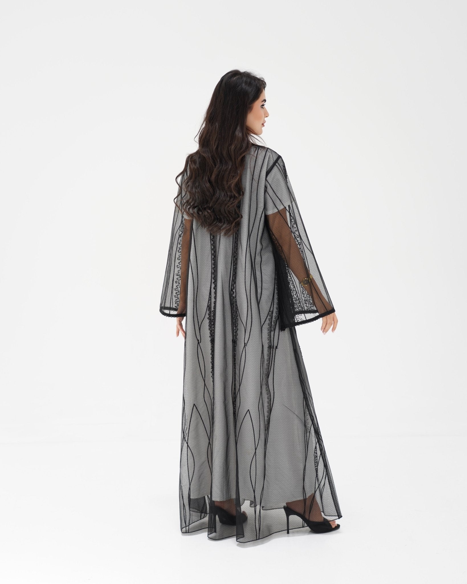 R326 Black Diamond Net Embroidery Beaded Abaya Abaya for Women UAE – Abaya – Rutba Fashion Abaya