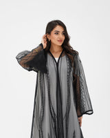 R326 Black Diamond Net Embroidery Beaded Abaya