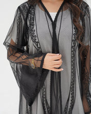 R326 Black Diamond Net Embroidery Beaded Abaya Abaya for Women UAE – Abaya – Rutba Fashion Abaya