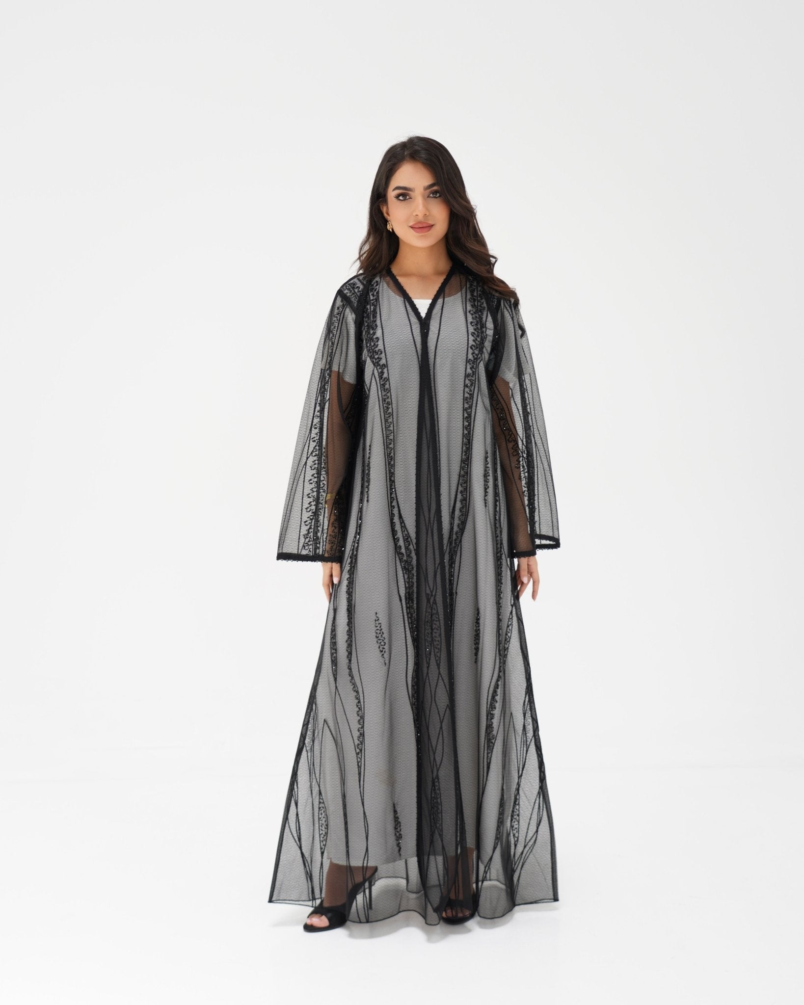 R326 Black Diamond Net Embroidery Beaded Abaya Abaya for Women UAE – Abaya – Rutba Fashion Abaya