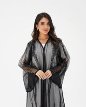 R326 Black Diamond Net Embroidery Beaded Abaya Abaya for Women UAE – Abaya – Rutba Fashion Abaya