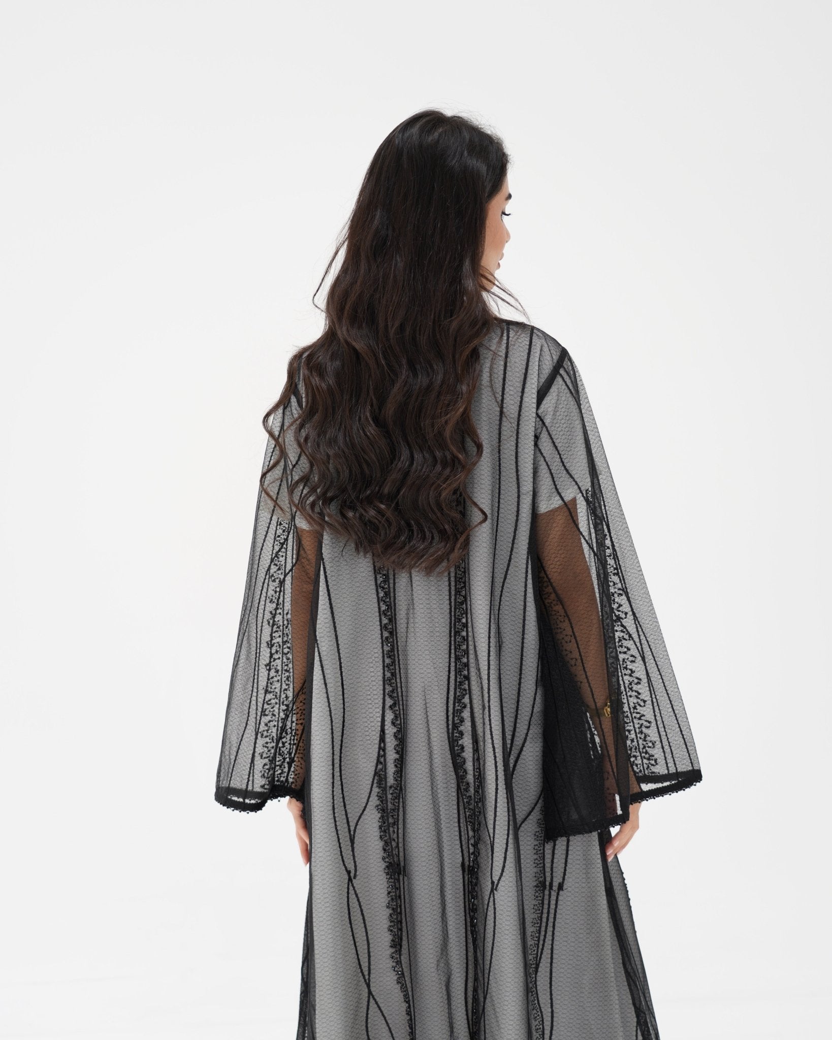 R326 Black Diamond Net Embroidery Beaded Abaya Abaya for Women UAE – Abaya – Rutba Fashion Abaya