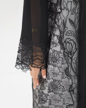 R327 Black Floral Dantel Embroidery Beaded Abaya Abaya for Women UAE – Abaya – Rutba Fashion Abaya
