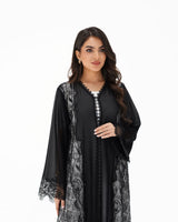 R327 Black Floral Dantel Embroidery Beaded Abaya