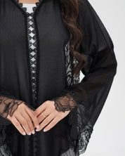 R327 Black Floral Dantel Embroidery Beaded Abaya Abaya for Women UAE – Abaya – Rutba Fashion Abaya