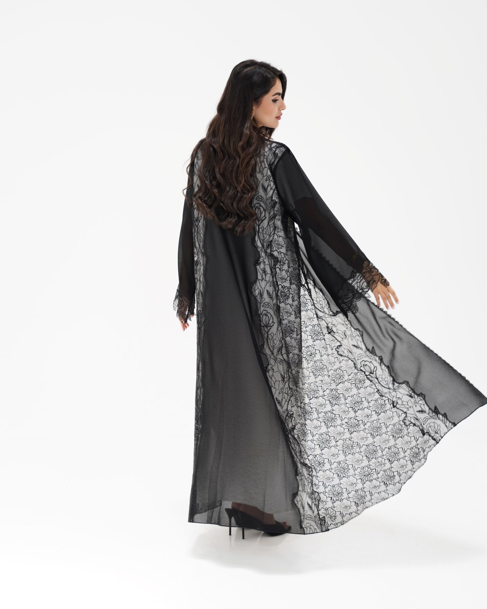 R327 Black Floral Dantel Embroidery Beaded Abaya Abaya for Women UAE – Abaya – Rutba Fashion Abaya