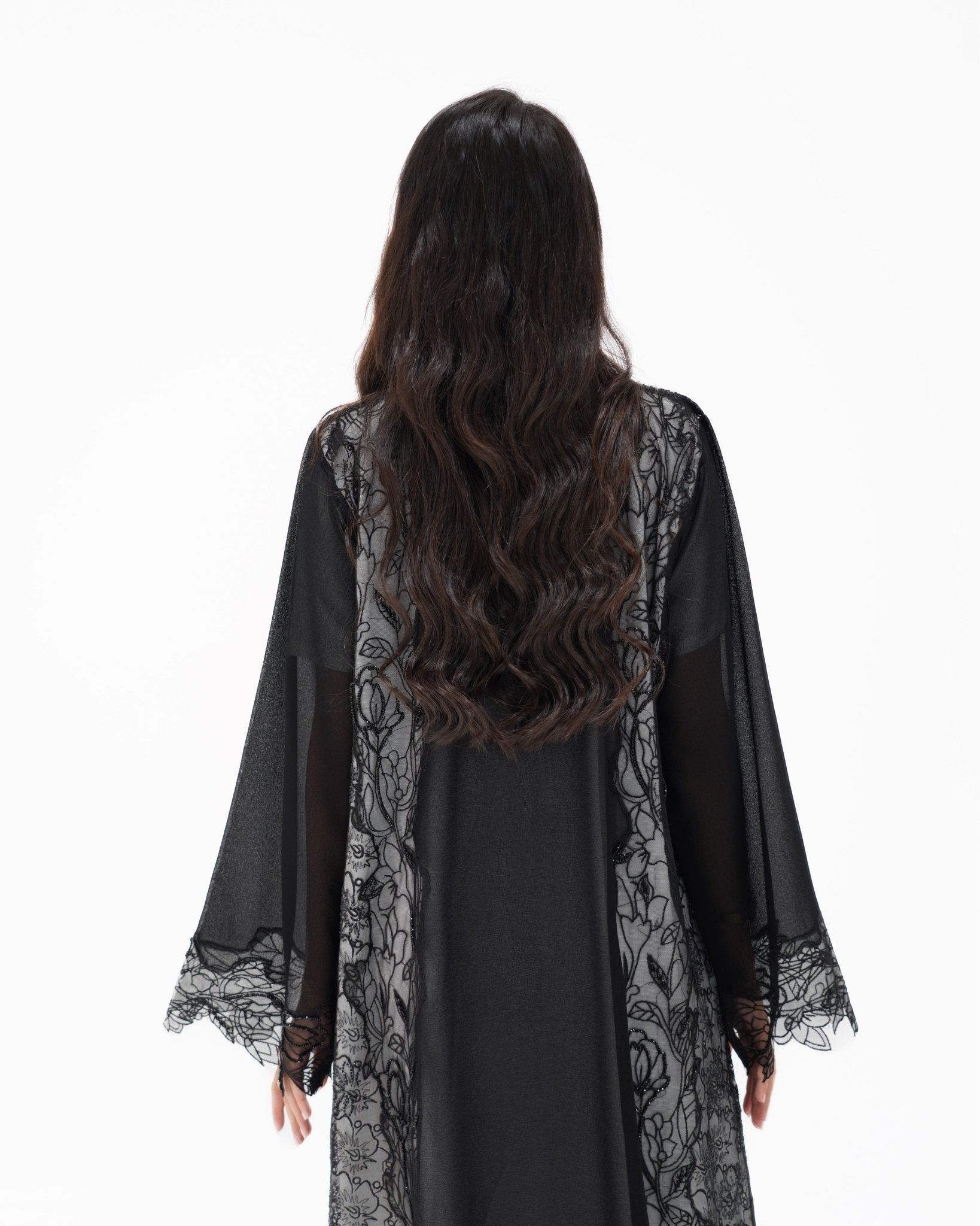 R327 Black Floral Dantel Embroidery Beaded Abaya Abaya for Women UAE – Abaya – Rutba Fashion Abaya