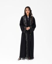 R327 Black Floral Dantel Embroidery Beaded Abaya Abaya for Women UAE – Abaya – Rutba Fashion Abaya