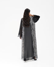 R327 Black Floral Dantel Embroidery Beaded Abaya Abaya for Women UAE – Abaya – Rutba Fashion Abaya