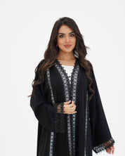 R329 Black Lace Abaya with Faceted Diamond Beads Abaya for Women UAE – Abaya – Rutba Fashion Abaya