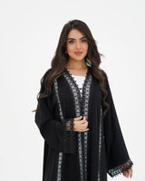 R329 Black Lace Abaya with Faceted Diamond Beads Abaya for Women UAE – Abaya – Rutba Fashion Abaya