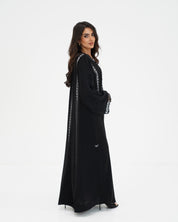 R329 Black Lace Abaya with Faceted Diamond Beads Abaya for Women UAE – Abaya – Rutba Fashion Abaya
