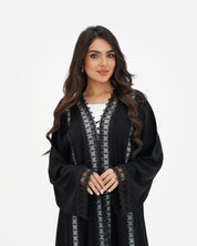 R329 Black Lace Abaya with Faceted Diamond Beads Abaya for Women UAE – Abaya – Rutba Fashion Abaya