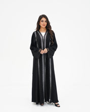 R329 Black Lace Abaya with Faceted Diamond Beads Abaya for Women UAE – Abaya – Rutba Fashion Abaya