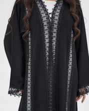 R329 Black Lace Abaya with Faceted Diamond Beads Abaya for Women UAE – Abaya – Rutba Fashion Abaya