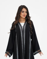 R329 Black Lace Abaya with Faceted Diamond Beads