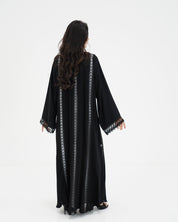 R329 Black Lace Abaya with Faceted Diamond Beads Abaya for Women UAE – Abaya – Rutba Fashion Abaya