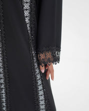 R329 Black Lace Abaya with Faceted Diamond Beads Abaya for Women UAE – Abaya – Rutba Fashion Abaya