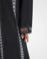 R329 Black Lace Abaya with Faceted Diamond Beads Abaya for Women UAE – Abaya – Rutba Fashion Abaya