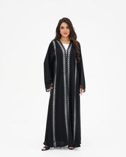 R329 Black Lace Abaya with Faceted Diamond Beads Abaya for Women UAE – Abaya – Rutba Fashion Abaya
